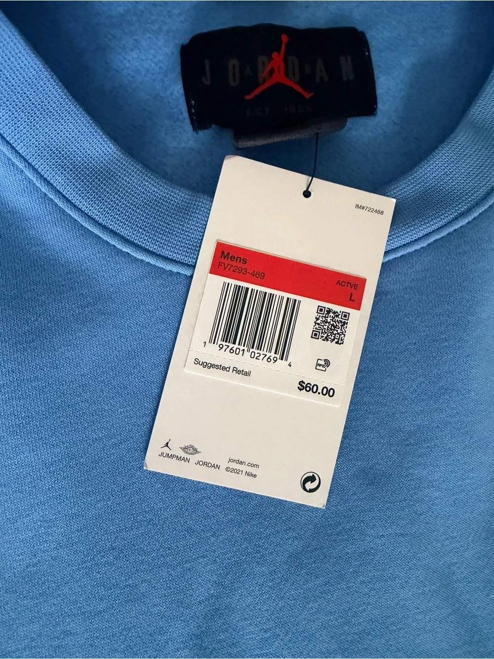 Jordan Men's L Fleece Men's Crew-Neck Sweatshirt (Legend Blue/White)